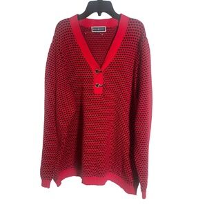 Karen Scott Red Black Houndstooth Knit V-Neck Sweater Pullover Size 0X NWOT